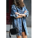 Popular Jacket Whole Colored Broken Hole Spread Collar Button Fly Denim Jacket for Ladies