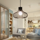 Garlic Design Pendant Industrial Living Room Black Iron Cage 1-Head Hanging Lamp