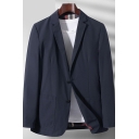 Trendy Men Blazer Pure Color Long Sleeve Lapel Collar Loose Fitted Double Buttons Blazer