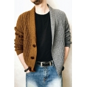 Vintage Cardigan Color-blocking Shawl Collar Long Sleeve Fitted Button up Cardigan for Men