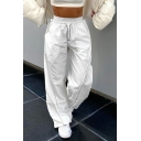 Women Cool Pants Contrast Line Printed Elastic Waist Banded Cuffs Pants