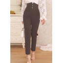 Women Trendy Pants Whole Colored Button down High Waist Ankle Length Cigarette Trousers