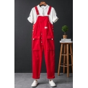 Dashing Men Overalls Solid Color Front Pocket Baggy Sleeveless Long Length Overalls