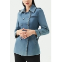Popular Denim Jacket Solid Color Spread Collar Double Breasted Denim Jacket for Women