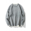 Warm Patchwork Sweater Men's Casual Long Sleeve Round Collar Knit Sweater