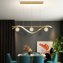 Gold Fluid Shape Island Ceiling Light Modern Style Glass 4 Lights Island Lights