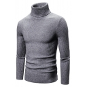 Unique Sweater Solid Color High Collar Ribbed Trim Sweater for Men