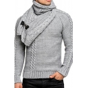 Boy's Hot Sweater Pure Color Scarf Collar Long-Sleeved Skinny Knitted Sweater