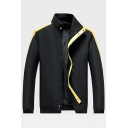 Fashionable Men Jacket Contrast Color Pocket Long Sleeve Stand Collar Zip Fly Jacket