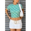 Dashing Cropped T-Shirt All over Floral Pattern Round Neck Short Sleeve T-Shirt for Women