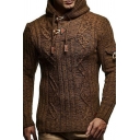 Men Urban Sweater Plain Hooded Drawstring Long Sleeves Slim Fitted Knitted Sweater