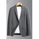 Novelty Guy's Blazer Striped Print Flap Pocket Lapel Collar Long Sleeve Slim Button Blazer