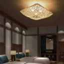 Square Wood Flush Mount Lighting Fixtures Rattan Traditional Ceiling Flush Mount Lights for Bedroom
