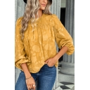 Modern Blouse Solid Color Round Neck Lace Bishop Sleeve Blouse for Women
