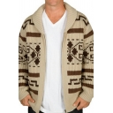 Edgy Guys Cardian Tribal Printed Shawl Collar Long-sleeved Relaxed Zip Placket Cardian