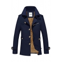 Simple Coat Jacket Pure Color Pocket Regular Long-Sleeved Lapel Neck Trench Coat for Men
