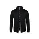 Fashion Men Cardian Solid Color Stand Collar Long Sleeves Zipper Regular Cardian