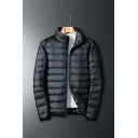 Chic Parka Coat Solid Color Stand Collar Regular Long Sleeves Zip Fly Parka Coat for Men