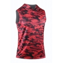 Leisure Vest Top Camouflage Pattern Pocket Front Sleeveless Hooded Slim Tank Top for Men