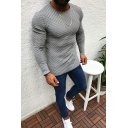 Vintage Sweater Plain Round Neck Ribbed Trim Sweater for Men