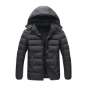 Boy's Basic Parka Coat Solid Hooded Pocket Long-sleeved Fitted Zip Fly Puffer Jacket