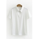 Trendy Girls Polo Shirt Spread Collar Plain Short-sleeved Button Fly Polo Shirt