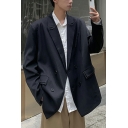 Mens Casual Blazer Solid Color Long Sleeve Lapel Collar Baggy Double Breasted Blazer