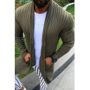 Leisure Cardigan Solid Color Shawl Collar Open Front Ribbed Trim Cardigan for Men