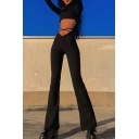 Fancy Pants Solid Color Elastic Waist Ruched Flared Pants for Women