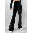 Leisure Women Pants Whole Colored Elastic Waist Full Length Loose Flare Pants