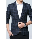 Popular Boy's Blazer Plaid Print Lapel Collar Slimming Long Sleeve One Button Blazer