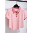 Cozy Girls Polo Shirt Contrast Line Asymmetrical Spread Collar Short-sleeved Polo Shirt