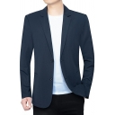 Mens Casual Blazer Solid Color Long Sleeve Lapel Collar Fitted Double Buttons Blazer