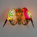 Double Parrot Wall Lamp Tiffany Retro Stained Glass 2 Bulbs Lighting Fixture