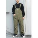 Fancy Overalls Solid Color Pocket Design Ankle Length Sleeveless Loose Overalls for Guys