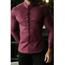 Slim Fit Long Sleeve Shirt Men's Black Lapel Print Button-Up Shirt