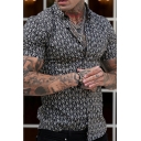 Fancy Men Shirt All over The Print Short Sleeve Turn-down Collar Slimming Button Fly Shirt