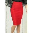Women Trendy Skirt Contrast Line Mini Length High Waist Zip Closure Bodycon Skirt