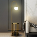 White Ball Glass Floor Light Minimalist 1 Light Arch Arm Standing Floor Lamp with Tray