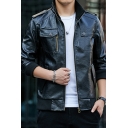Boys Unique Jacket Contrast Trim Chest Pocket Stand Collar Long-Sleeved Zip-up PU Jacket
