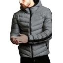 Elegant Puffer Coat Contrast Line Pattern Hooded Full-Zip Puffer Coat for Men