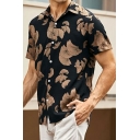 Summer New Men's Shirt Black Short-sleeved Casual Street Fashion Printed Button Downs