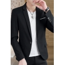 Men's Casual Suit Black Slim Fit Plain Long Sleeve Lapel Blazer