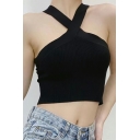 Original Ladies Tank Top Whole Colored Sleeveless Halter Skinny Knit Cropped Tank Top