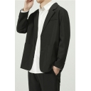 Chic Blazer Solid Color Lapel Collar Long Sleeve Regular Single Breasted Blazer for Men