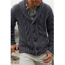 Creative Cardigan Cable Knit Print Shawl Collar Button down Ribbed Trim Cardigan for Men
