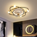 Oval Shape Flush Mount Ceiling Fan Fixture LED 5-Light Fan Lighting