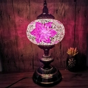 Single Head Table Lamp Pink Glass Shade Table Lighting for Bedroom