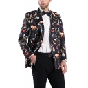 Trendy Men Blazer Animal Printed Long Sleeve Lapel Collar Fitted Double Breasted Blazer