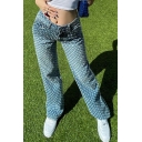 Summer Novel Ins Ladies Jeans Blue Hole Low Waist Wide Leg Pants